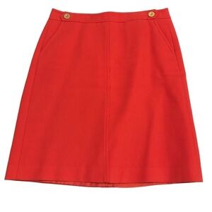 Talbots Red Skirt with Pockets Gold Buttons 100% Cotton Size 10